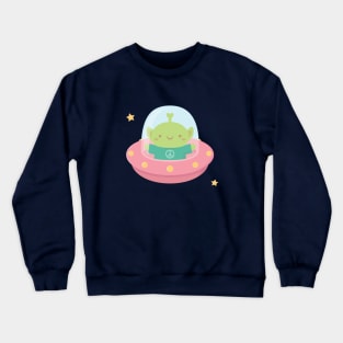 Cute Peace Loving Alien In Little Spaceship Crewneck Sweatshirt